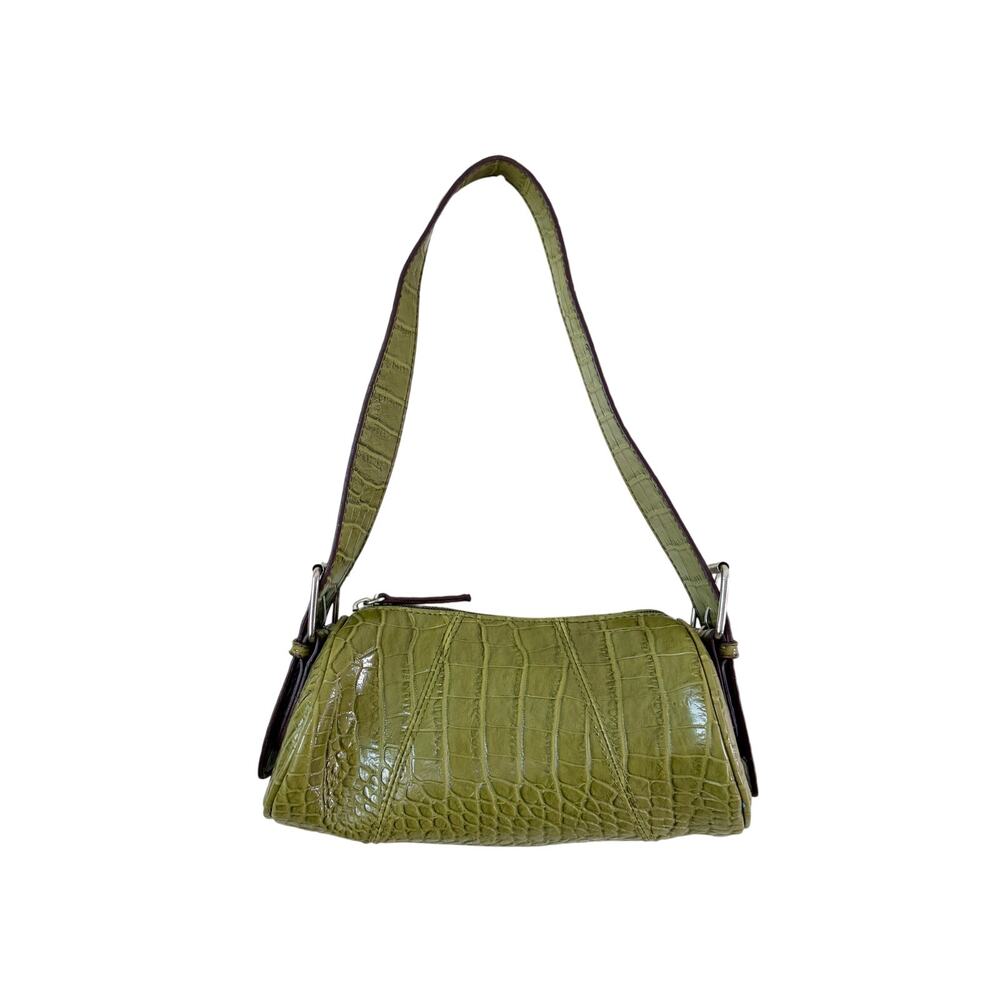 Vintage Y2K Chateau Olive Green Faux Leather Mini Barrel Bag Zip Top EUC - Picture 9 of 9